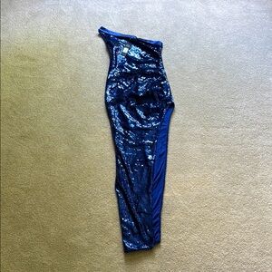 Fashion Nova Royal Blue Ruched Sequin Dress One Shoulder